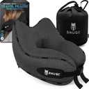 SNUGL Travel Pillow  Memory Foam Pillows - Neck Pillow for Airplane with Carry Bag & Clip  Neck Support Pillows for Pain Relief - Airplane Travel Essentials (Adult Regular - Dark Grey)
