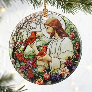 Christian Gift: Jesus with Cardinals Ornament | Christian Christmas Ornaments (Christmas Tree Ornaments), Religious Holiday Decor, Jesus Christ Decoration, Religious Gifts & Xmas Gifts