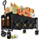 InBrave Extra Long Collapsible Wagon Cart, 480LBS Heavy Duty Utility Wagons with All-Terrain Wheels, Foldable Grocery Carts for Gardening, Shopping, Beach, Camping, Black
