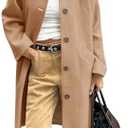 Cicy Bell Womens Long Single Breasted Coats Lapel Collar Peacoat Fall Winter Casual Trench Coat Jacket Outwear, L