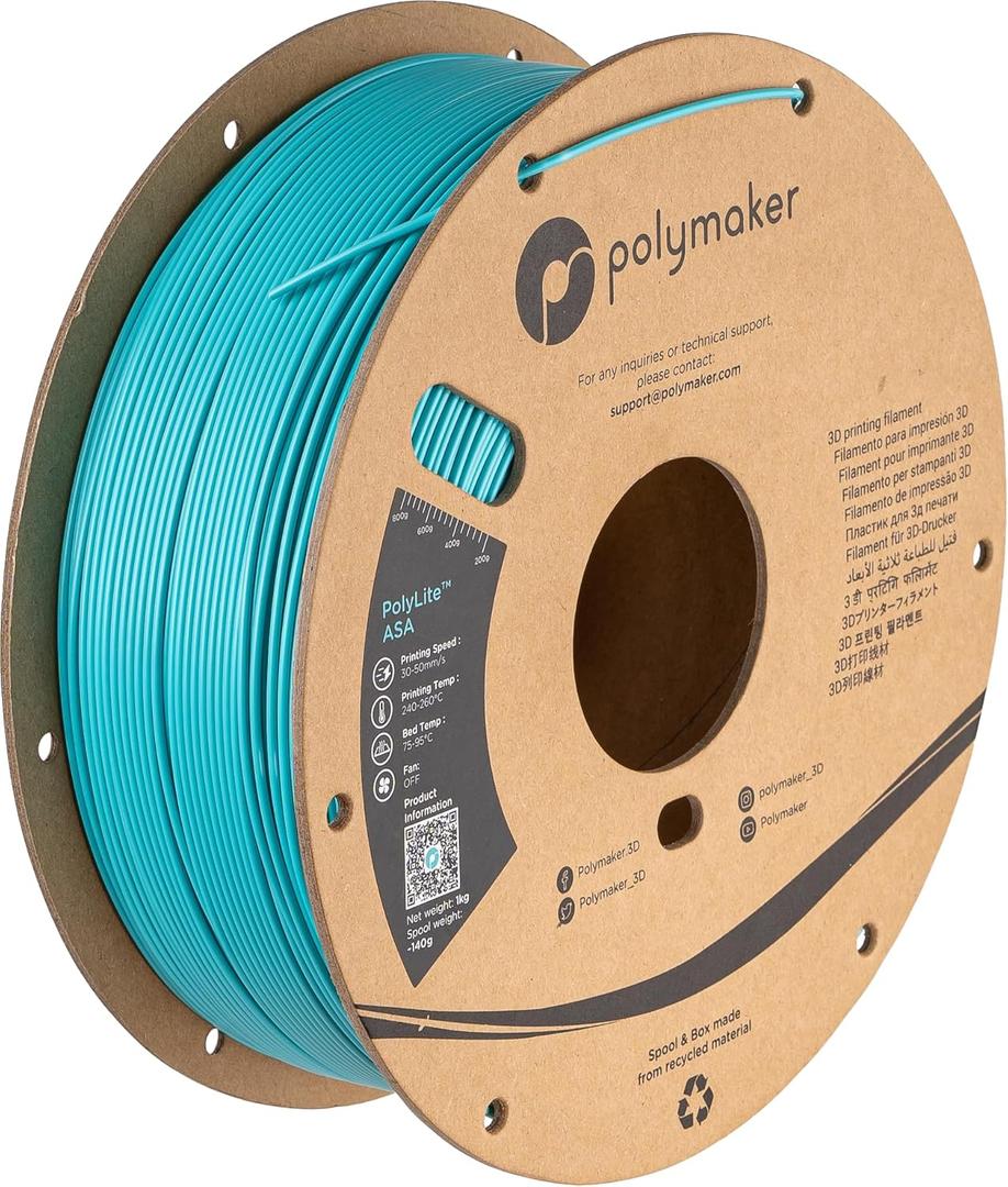 Polymaker ASA Filament 1.75mm Polymaker Teal, 1kg ASA 3D Printing Filament, Heat & Weather Resistant - ASA 3D Printer Filament Perfect for Printing Outdoor Functional Parts