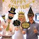 30Pcs New Year's Eve Photo Booth Props with Stick, 2026 NYE Theme Selfie Props, NY Party Supplies, Photography Backdrop Decorations Kit