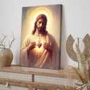 Jesus Sacred Heart Canvas Wall Art Painting Christian Poster Print Divine Mercy Picture Religious Spiritual Wall Decor for Bedroom Living Room 16x24in Framed
