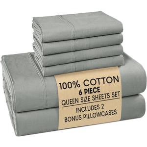 Casa Platino Bed Sheets Queen – 100% Cotton Queen Size Bed Sheet Set with 4 Pillowcases, Cool and Soft Percale Fabric, Ideal for All-Season Comfort, Ultra Soft With 15" Deep Pocket Fitted Sheet – Grey