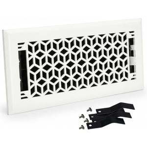 4" x 12" Vector Design Steel Floor Register in Glacier White Finish with mounting Clips- for Floor or Side Wall- Decorative Air Vent Covers- Floor Register 4 x 12