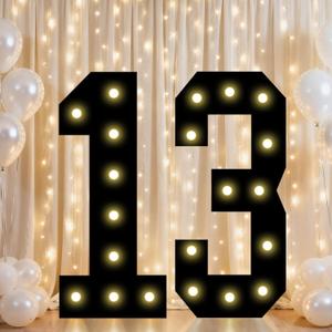 Pooqla 2.4FT Light Up Numbers for 13 Year Old Boy Girl Gifts, Marquee Numbers 2.4 Feet Tall Party Decor for Her Him, Mosaic Big Sign for 13th 31st Birthday Decoration Backdrop, Black Number 13