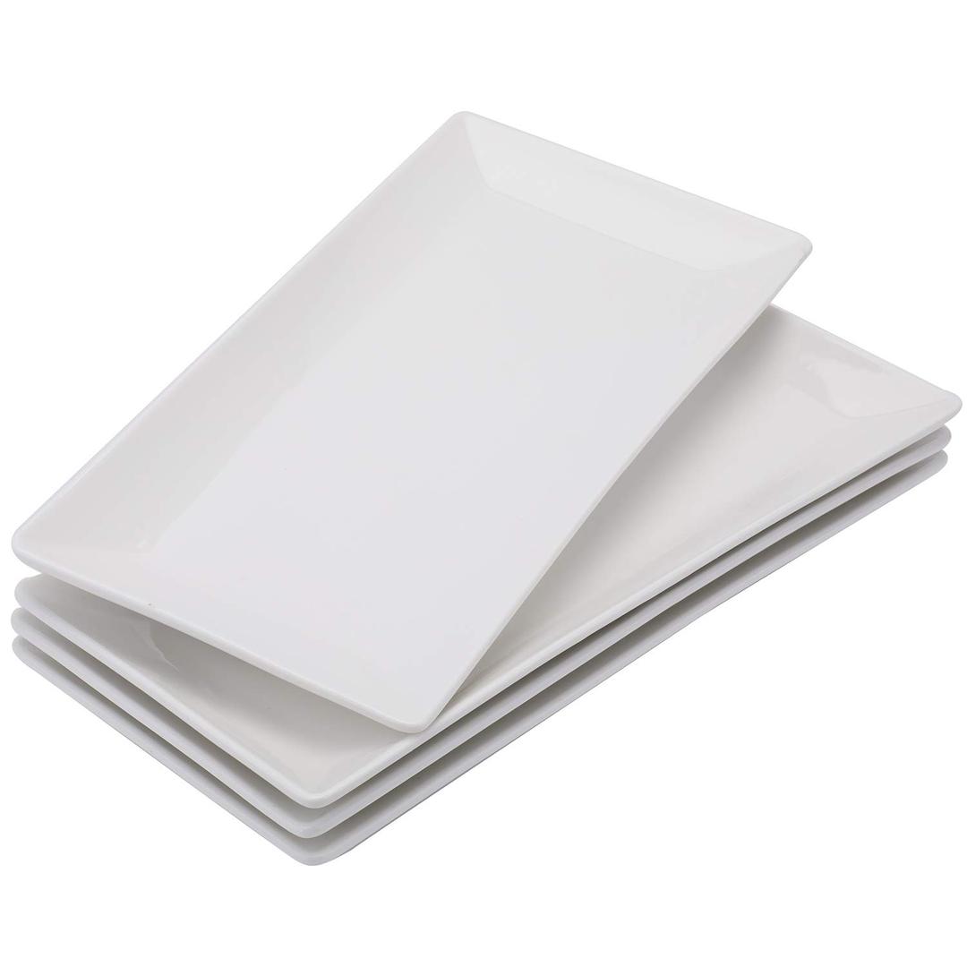 Foraineam 4 Pack Porcelain Serving Platters 10-1/4 x 5 inch Rectangular Serving Trays, Dessert, Appetizer, Salad Side Plates