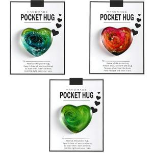 AGLOO 3Pcs Pocket Hug Heart with Card Greeting Cards Pocket Hug Token for Friends, Family, Classmates, Students, & Colleagues Relationship Gift for Distant Social Presents (Hearts)