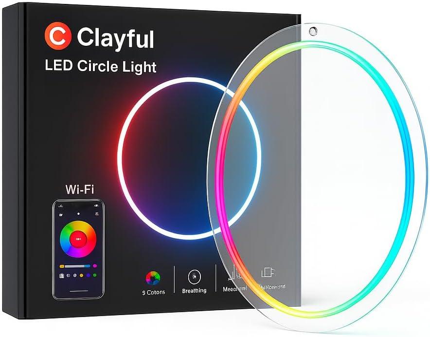 Smart RGBICW LED Circle Neon Sign 16 Million DIY Colors RGB LED Mood Wall Sign with Bluetooth App & Inline Control, Gradient & Music Sync Modes, USB Powered Aesthetic Decor for Bedroom, Dorm