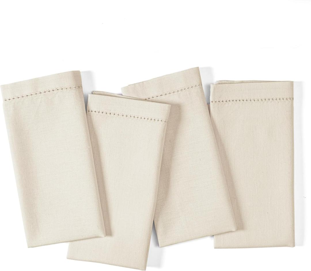 Ramanta Home Decorative Cloth Dinner Napkins Set of 4, 20x20 Inch Natural Hemstitched Flax Cotton Napkins with Mitered Corners, Oversized Use, Parties, Weddings, Spring, Easter Cloth Napkins