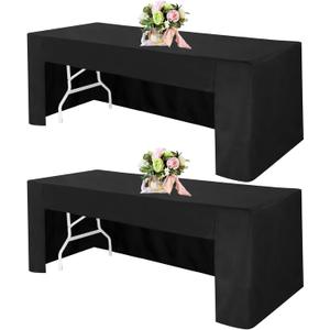 2 Pack 6FT Open Back Fitted Tablecloths, Black Table Clothes for 6 Foot Rectangle Tables, 72 x 30 Inch Washable Polyester Fitted Table Cover for Parties, Wedding, Banquet, Trade Show (Black)