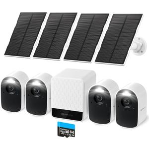 yeewise WiFi6 Solar Security Cameras Wireless Outdoor, 2K QHD Home Security System, 4-Cam Kit, 2.4&5GHz WiFi, Color Night Vision, Local Storage, IP66 Weatherproof, Works with Alexa, No Monthly Fees