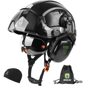 GREEN DEVIL Hard Hat Safety Helmet with Visor and Ear Muffs Men Women Vented Work Hardhat ANSI Z89.1 Cascos De Construccion for Industrial Construction Forestry, One Size Fits Most