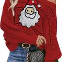 Cakulo Womens Off Shoulder Ugly Christmas Sweater Top Fall Outfits Fashion 2026 Oversized Knit Long Sleeve Crochet Sweaters