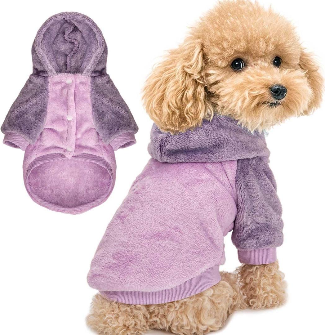 FabriCastle Dog Hoodie Sweater for Small Dogs Boy and Girl, Small Dog Clothes XS XXS Puppy Sweatshirt, Pet Outfit, Cat Clothing Super Soft Warm Snap On Closure (Lavender-Purple, X-Large)