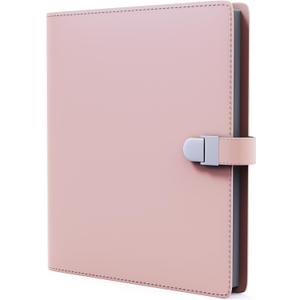 Portable Self Adhesive Photo Album - Vegan Leather Blank Scrapbook Binder Photocard Book with Writing Space & 20 Adhesive Sheets (40 Pages) for 3x5, 4x6, 5x7, 6x8 Pictures - Pink, 9 x 7.8 Inches