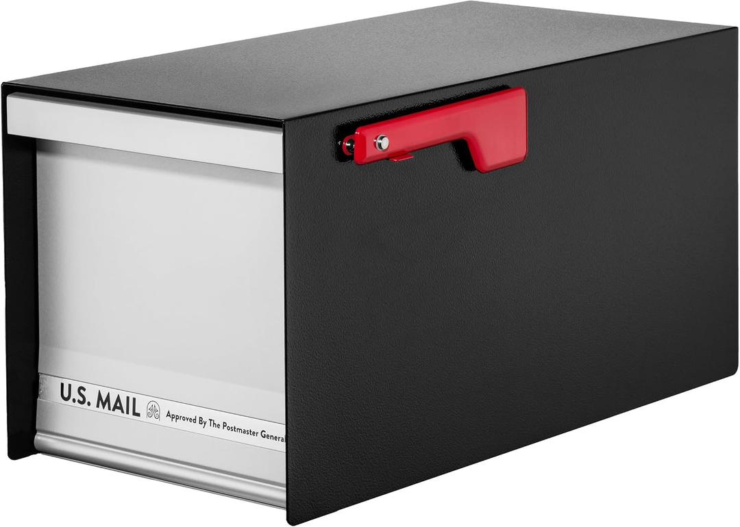 Architectural Mailboxes MailMax Heavy Duty, Modern Steel Metal Post Mounted Mail Box for Outside, Black, Large Curbside Mailbox for Packages with Magnetic Latch