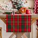 Red Green Gold Plaid Christmas Table Runner, Winter Holiday Table Runners 72 inches Long Xmas Decorations Indoor Outdoor Farmhouse Home Kitchen Dining Party Decor