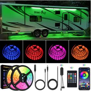 RV Awning Lights, 50FT RV Underglow Led Lights Kit, 12V Multi-Color Exterior Neon Accent Underbody Strip Lights for Camper Motorhome with Extension Cable, Music Sync, Waterproof