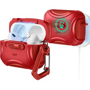 ESR for AirPods Pro 2 Case (2023/2022/2019, 2nd/1st Gen), Compatible with AirPods Pro 2nd Generation (USB-C/Lightning Cable), Effortless MagSafe, Drop-Proof Lock, Easy Open, Cyber Series,Dark Red