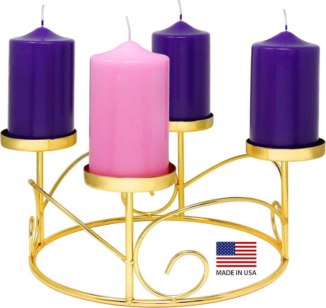 Christmas Advent Wreath Ring Candle Holder for Pillar Candles - Gold X-mas Centerpiece Decor - Calendar Decoration