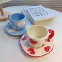 Coffee Mugs Set with Saucer Blue Flowers Cup Gifts for Women Birthday Tea Coffee Mug with Coaster 250 ML Ceramic Cup Birthday Gift for Women Girls Mom Friend Coffee Mug aucer Set