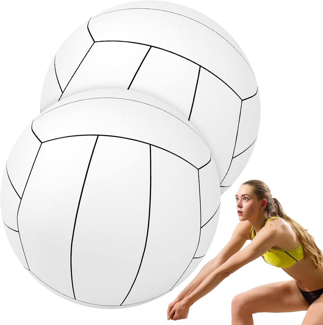 Meooeck 2 Pcs 40 Inch Giant Inflatable Volleyball Party Decorations Large Beach Inflatable Sports Balls White Pool Volleyball for Outdoor Activity Sports Themed Party Favors