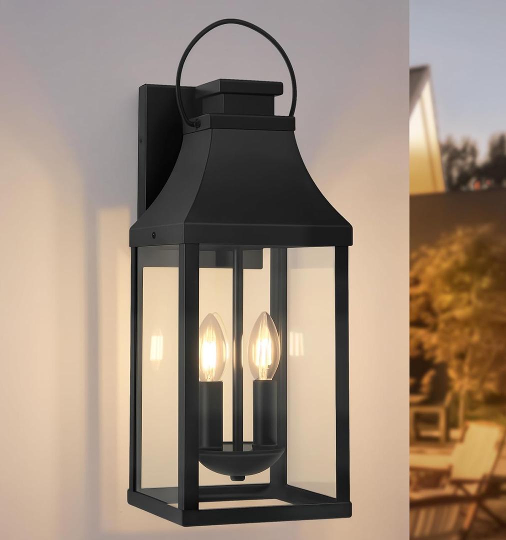 tewei 20'' Outdoor Wall Light, Porch Light Outdoor Wall Sconce Lantern, 2-Light Modern Black Exterior Lighting Fixture Wall Mount, Outside Light for House Garage, 1-Pack