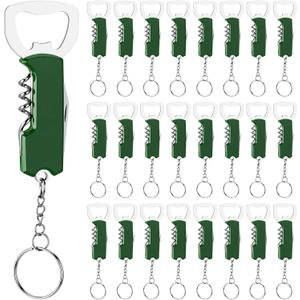 Ziliny 24 Pcs Bottle Opener Keychain Bulk Wine Bottle Beer Opener Keychain 3.27" Stainless Steel Corkscrew Waiter Corkscrew Wine Keyring Gifts for Christmas Bar Party Wedding Home (Green)