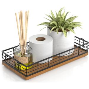 Toilet Paper Basket, 13 Inch Bathroom Basket Toilet Tank Tray Organizer Storage for Toiletries, Living Room and Kitchen (Walnut)