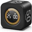 KADAMS Pomodoro Timer Visual - Productivity Pomodoro Cube, 5/10/25/50 Min Countdown & Countup, Silent  Ideal for Work Study Cook Workout Kitchen School Classroom Office ADHD Gift Kids (1, Black)