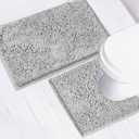 Bathroom Rugs Chenille Bath mat 2 Piece Set, Super Absorbent, Strong PVC Non Slip Backing, Bath mats for Bathroom, Plush Shaggy, Thick, Machine Washable, Bathtub, Toilet.(Light Grey)
