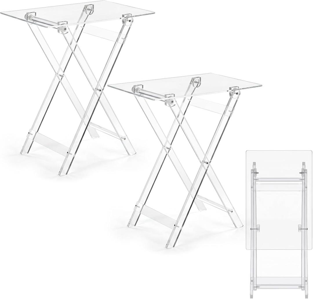 Beeveer Acrylic Foldable TV Dinner Table Small Folding Clear TV Tray Space Saving Acrylic Dining Table for Eating Snack Coffee Desk Side Living Room Kitchen Furniture Easy Assembly (24*20*14 Inch)