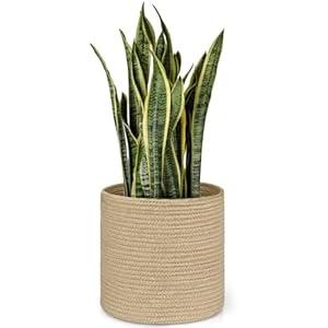 Dahey Jute Rope Plant Basket Modern Woven Storage Basket for 10" Indoor Planter, Decorative Flower Pots Cover Laundry Bin with Handle Rustic Home Decor, Beige
