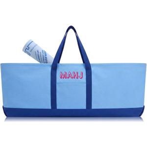 Sunnymove Mahjong Bag for Tiles and Racks Empty American Mahjong Tiles Carrying Tote 31.5 x 12 x 4 Inches Canvas Tile Games Accessories Gifts for Card Pushers Rack Mat Carrying, Case Only(Dark Blue)