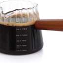 Espresso Cups 6 OZ, V-Shaped Spouts Cups, Espresso Shot Glasses with Wood Handle, Ribbed Milk Measuring Cup