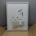 Kate and Laurel Sylvie Beaded Penguins in Cottage Bath Vintage Framed Canvas Wall Art by Amy Peterson, 18x24 White, Modern Cute Animal Bathtub Art for Wall