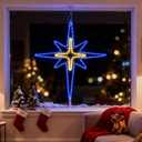 28" Christmas Star of Bethlehem LED Star Hanging Lights Nativity Holy Family Light for Door Window Porch Wall Decoration Plug Operated Lighted Hanging Tree Topper (Blue, Light Yellow)