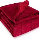 Wemore Sherpa Fleece Weighted Blanket for Adult, 15 lbs Dual Sided Cozy Fluffy Heavy Blanket, Ultra Fuzzy Throw Blanket with Soft Plush Flannel Top, 60 x 80 inches for Queen Burgundy on Both Sides