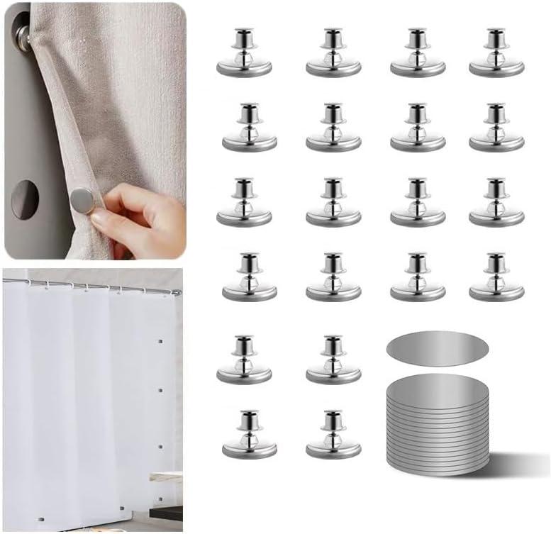 Curtain Magnets Closure, 20 Pcs Magnetic Curtain Clips for Indoor Outdoor Curtains Prevent Light Leaking, Magnetic Shower Curtain Clips for Side of Shower, Pair of 10, Plus Size