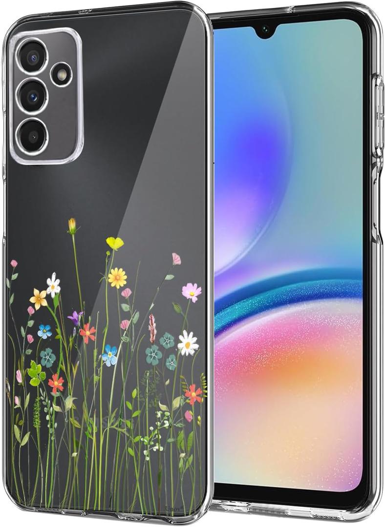 Unov Case Compatible with Samsung Galaxy A05s Clear with Design Soft TPU Shock Absorption Slim Embossed Pattern Protective Back Cover 6.7 inches (Flower Bouquet)