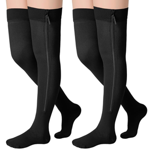 Sosation 2 Pairs Zipper Compression Socks Thigh High 20-30 Mmhg Closed Toe Thigh High Support Stockings(Black,Medium)