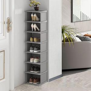 AFOORD Narrow Shoe Rack 8 Tiers, Tall Skinny Shoe Organizer, Small Space and Vertical Shoe Rack, Suitable for Entryway, Hallway, Closet, Corner, Bedroom and Garage Shoe Shelf (Grey)