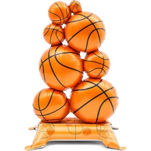 Soulchen 1 Pack Giant Self Standing Basketball Foil Balloons 3.5 ft with Field Base for Birthday Themed Party Decoration Sports Supplies Decor (Basketball Pile)