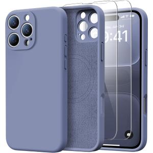for iPhone 16 Pro Max Case with 2 Screen Protectors - Compatible with Magsafe - Upgraded Camera Protection - Liquid Silicone Protective Phone Case 6.9" for Men, Women,Girls - Ash Grey