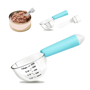 Dog-Cat Food Scoop 1 Cup, Pet Food Measuring Cup with Long Handle, Food-Grade Scoop for Dogs, Rabbit Wet or Dry Food, Easy to Clean & Accurate Scale (Blue)