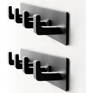 GWAAZXGZ Black Coat Rack Wall Mount - 12.5 inch Modern Metal Hook Rail with 4 Right-Angle Hooks, Drill-Mounted Organizer for Coats, Hats, Bags in Entryway, Bathroom, Bedroom (2 Pack)