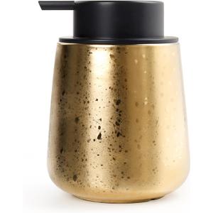 INGOFIN Ceramic Lotion Dispenser - 12oz Refillable Hand Dispenser Bathroom, Modern Liquid Soap Dispenser with Pump, Dish Soap Dispenser for Kitchen, Golden