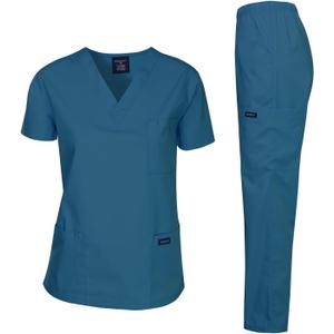 Dagacci Scrubs Medical Uniform Women and Man Scrubs Set Medical Scrubs Top and Pants (Large, Caribbean_)