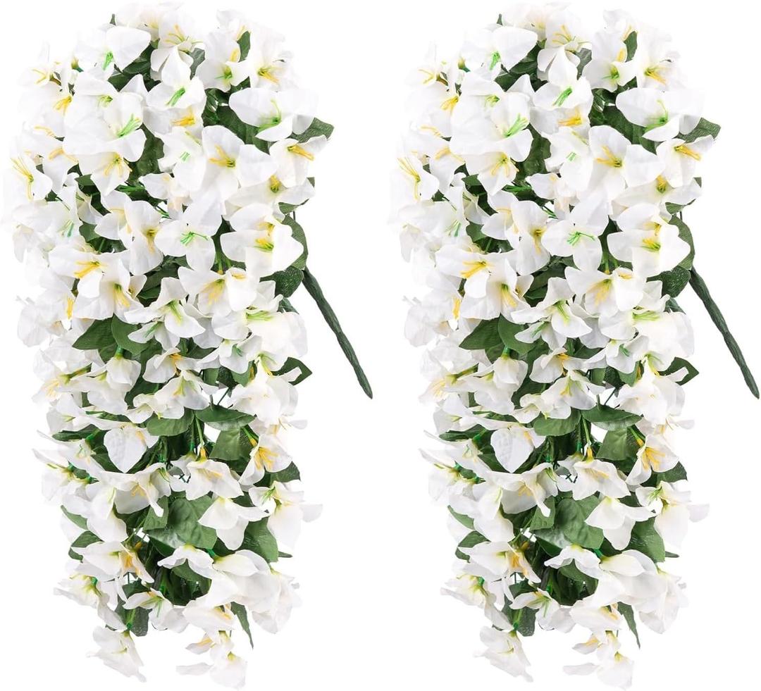 2Pcs Artificial Bougainvillea,Spring Long Trailing Vines for Front Door Porch Used for Dining Table Center, Wedding Parties, and(White)